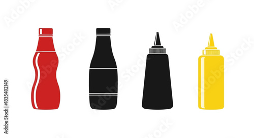 Condiment Bottle Icons – Sauce and Squeeze Bottle Symbols for Kitchen, Food, and Restaurant Design