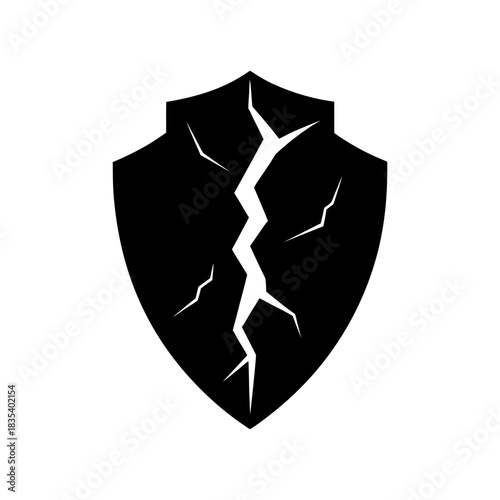 Broken Crack Shield Icon Minimal Broken Defense Symbol Strong Clean Line Art Vector illustration