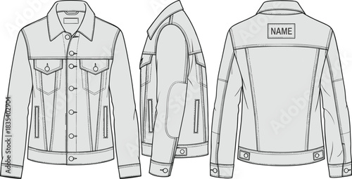 Technical Drawing of a Women's Cropped Hoodie Sweatshirt Vector Illustration, Front and Back Flat Sketch with Dropped Puff Sleeves for Fashion Apparel Design and Production,