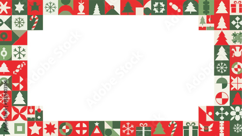 Stunning modern holiday frame border design featuring geometric festive icons perfect for winter announcements and greetings