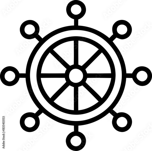 Simple dharma wheel icon Buddhist symbol in minimalist style vector illustration isolated on transparent Background