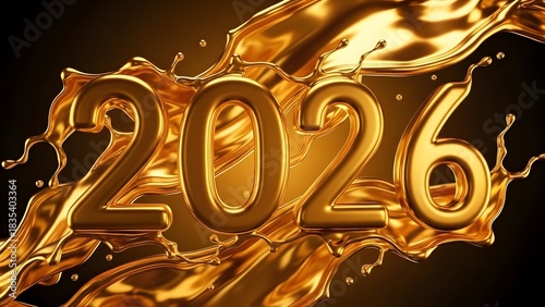Golden 2026 Celebration With Liquid Metal Effect