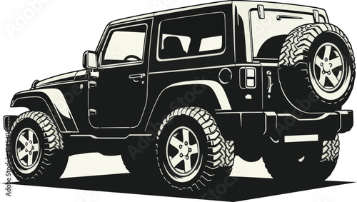 Black and white off-road 4x4 suv vehicle adventure vector style art