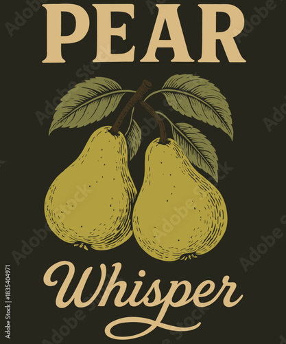 Vintage Pear Whisper Illustration – Retro Fruit Label Artwork