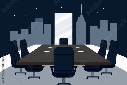 Empty boardroom at night
