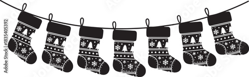 Christmas stockings hanging on a string.