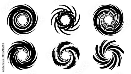 Collection of abstract swirling vortex shapes perfect for graphic design elements