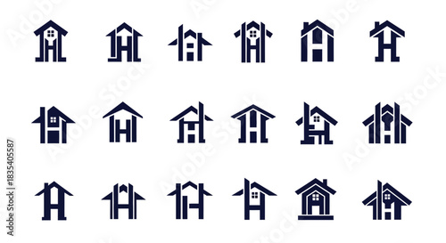 Creative house and letter H logo design concept variations for real estate brand identity