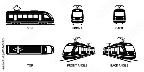 Detailed train vector design presenting multiple viewpoints and angles