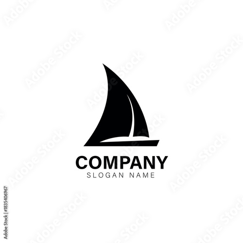 Minimalist sailboat logo template in a simple black silhouette. Modern yacht icon design perfect for a travel, maritime, or transport company brand identity