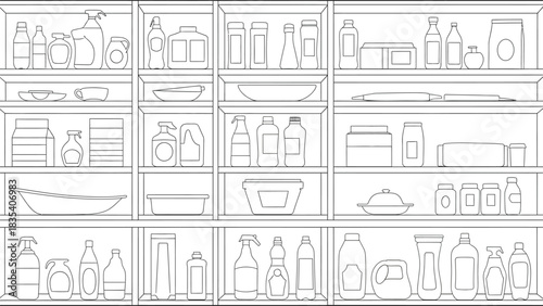 Shelves storage containers bottles organization pantry supplies household items