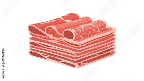Perfectly stacked thin slices of raw pink meat ready for grilling or hot pot cooking presentation