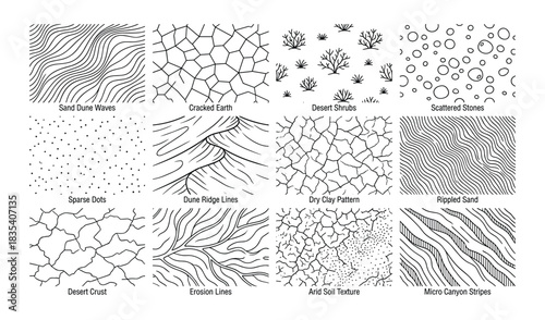 Collection of Abstract Textures, including Sand, Earth, Stones, and Desert