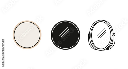 Minimalist illustration of three sets of mirror silhouettes, Symbolizing reflective simplicity, flat vector design.