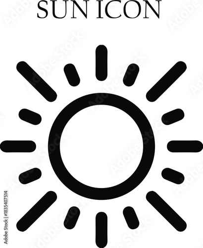 Minimal sun icon vector design featuring simple rays and clean lines, perfect for weather symbols, summer themes, UI elements, and branding.