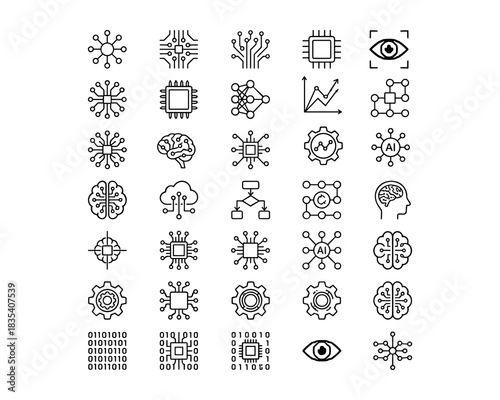 Abstract Artificial Intelligence and Machine Learning Icons Set Collection