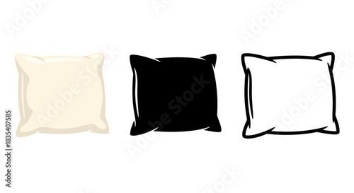 Minimalist illustration of three sets of pillow silhouettes, Symbolizing restful minimalism, flat vector design.