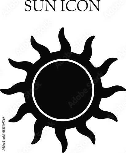 Minimal sun icon vector design featuring simple rays and clean lines, perfect for weather symbols, summer themes, UI elements, and branding.
