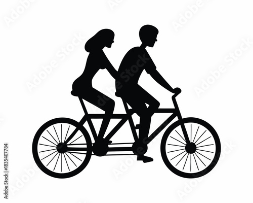 Couple bicycle riding silhouette vector illustration isolated on white background