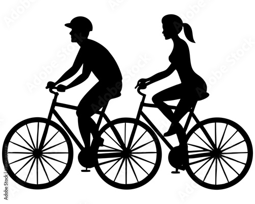 Couple bicycle riding silhouette vector illustration isolated on white background