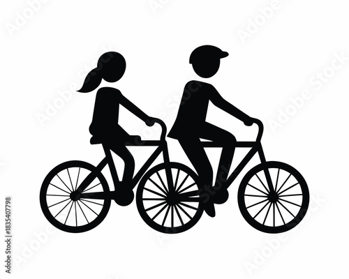 Couple bicycle riding silhouette vector illustration isolated on white background