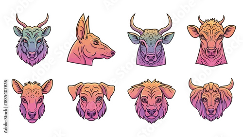 Colorful Animal Heads Illustrations: A Vibrant Collection of Stylized Fauna Portraits
