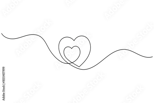 Minimalist continuous line art of nested hearts, simple love symbol.