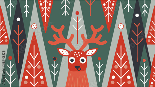 Charming Scandinavian style reindeer pattern delights with festive forest and modern winter design