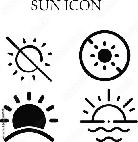 Minimal sun icon vector design featuring simple rays and clean lines, perfect for weather symbols, summer themes, UI elements, and branding.