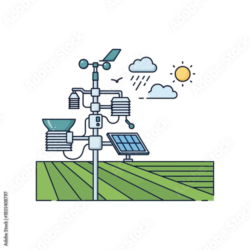 Advanced Weather Station Monitoring Agricultural Fields with Solar Power and Meteorological Instruments
