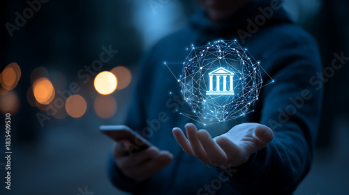 Person holding phone with digital bank icon network image