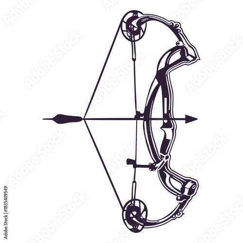 Archery compound bow with arrow black and white