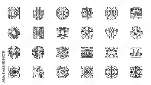 Collection of abstract futuristic microchip designs representing advanced technologies for