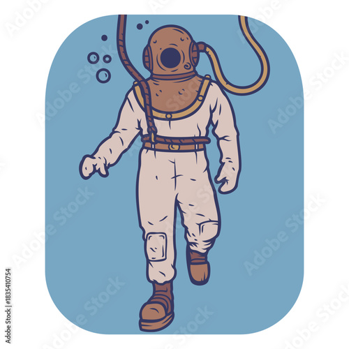 Scuba diver walking frontview