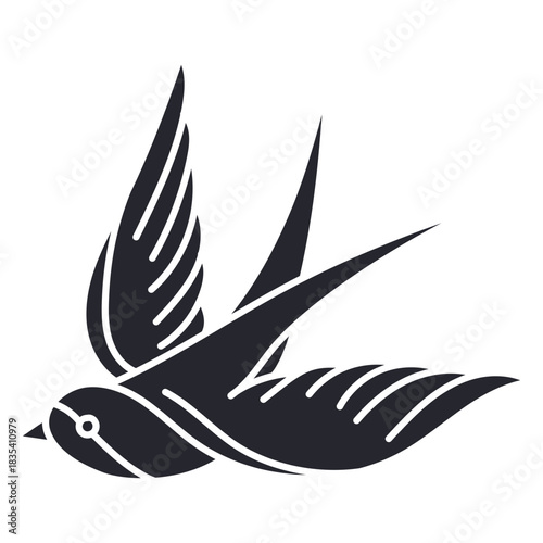 Fying bird tattoo style black cutout