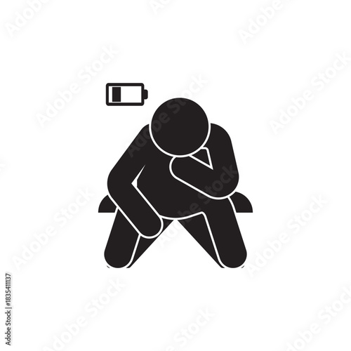 Tired person line icon set, fatigue or exhausted, lack battery energy, low charge, burnout workplace, stress - icon vector