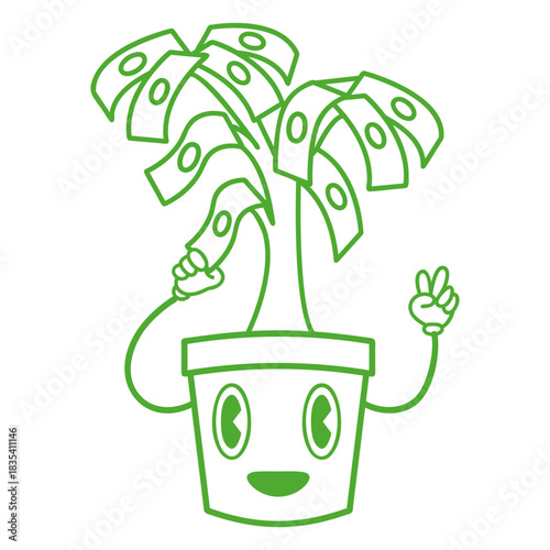 Money tree retro cartoon stroke