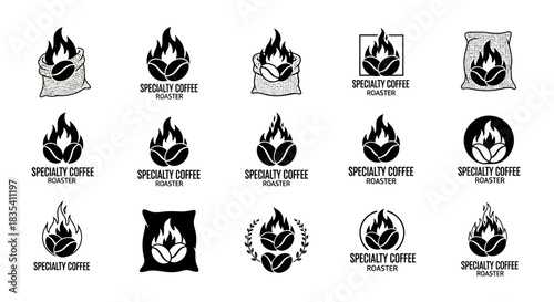 Collection of creative specialty coffee roaster logo design concepts in black and white vector
