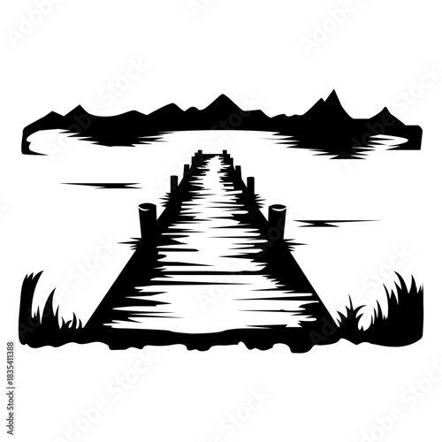 Lake wooden dock silhouette