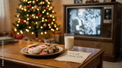 Warm 1980s Christmas Postcard with Cookies, Milk and Santa Note.
