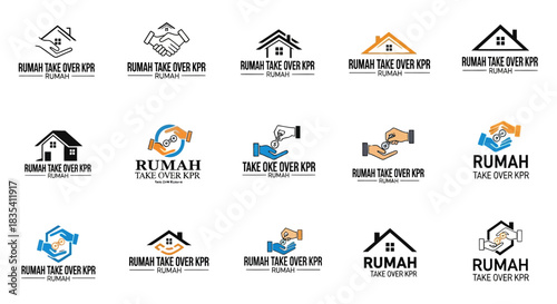 Diverse collection of real estate logo designs featuring houses and hands icons