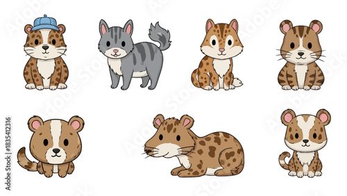 Collection of whimsical cartoon animals featuring a variety of cute and cuddly characters