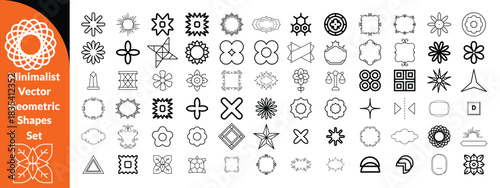 Minimalist Vector Geometric Shapes Set. Modern Symbols, Labels and Icons. Stars, Flowers and Circles with ZigZag Edge   big set design .