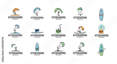 Collection of kiteboarding school logo designs for sports and recreation businesses