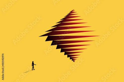 Business woman towards a geometric. A powerful symbol of the climb to success, personal growth, ambition, and career development