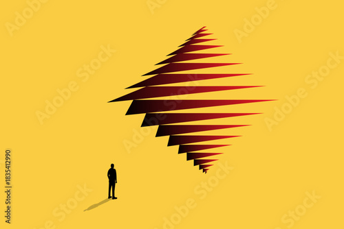 Businessman towards a geometric. A powerful symbol of the climb to success, personal growth, ambition, and career development