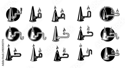 Collection of vintage oil lamp vector illustrations evoking antiquity and illumination with retro