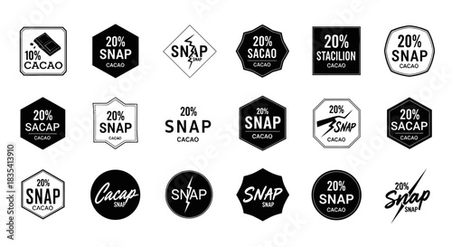 Elegant Black and White Cacao Percentage Stamp Vectors for Chocolate Product Packaging