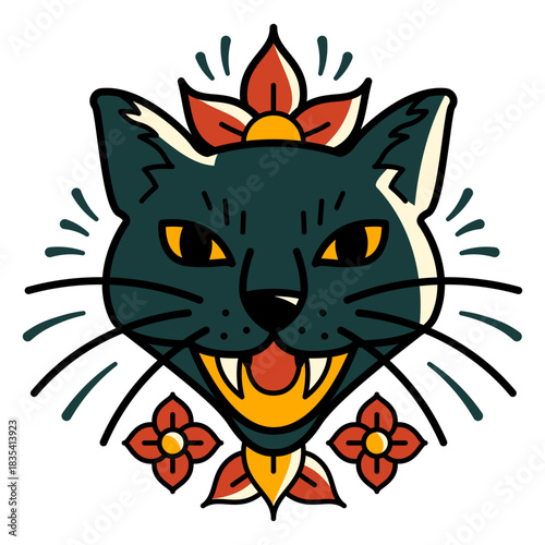 Cat traditional tattoo