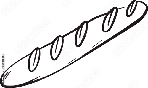Black and white line drawing of a baguette bread food